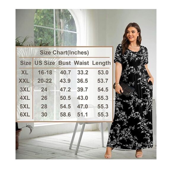 NEW Super Soft Summer Plus Size Maxi Dress with Pockets 5X/28 - Picture 3 of 4